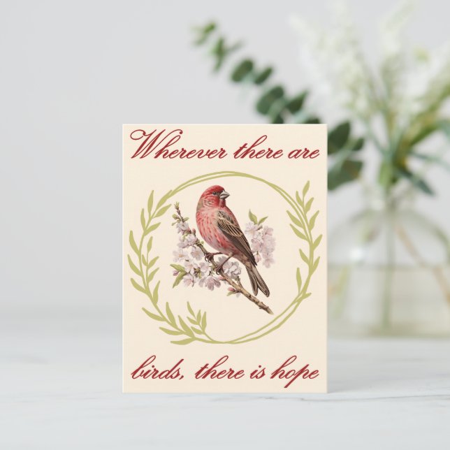 Birds Inspirational Quote, Bird Floral Wreath Postcard (Standing Front)