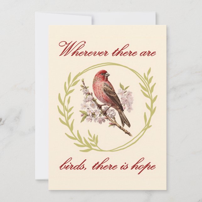 Birds Inspirational Quote, Bird Floral Wreath Thank You Card (Front)
