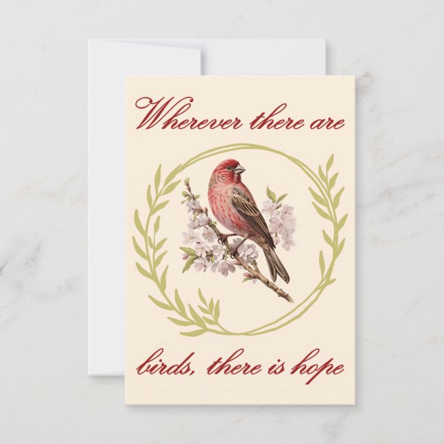 Birds Inspirational Quote, Bird Floral Wreath Thank You Card (Front)