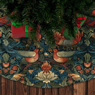 Birds Leaves Floral Vintage William Morris Pattern Brushed Polyester Tree Skirt
