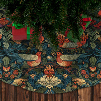 Birds Leaves Floral Vintage William Morris Pattern Brushed Polyester Tree Skirt