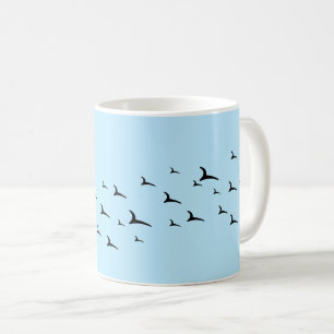 Birds light blue black pattern coffee mug
