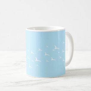 Birds light blue white pattern coffee mug