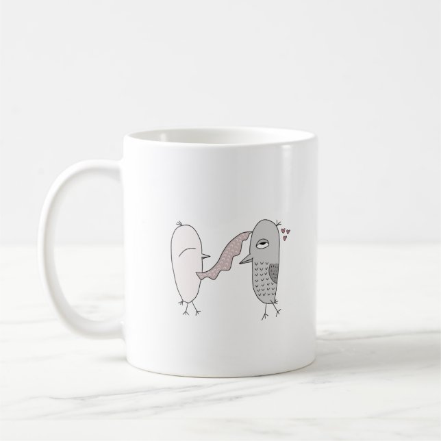 birds love couple cute autumn tea coffee drink coffee mug (Left)