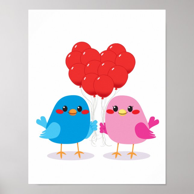 Birds Love Heart Balloons Poster (Front)
