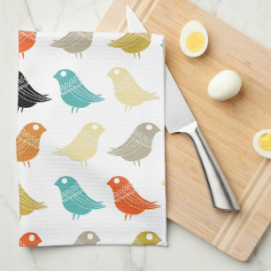 Birds Mid Century Modern Bright Colourful Retro Tea Towel