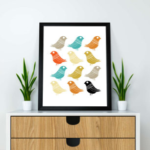 Birds Mid Century Modern Colorful Retro Poster