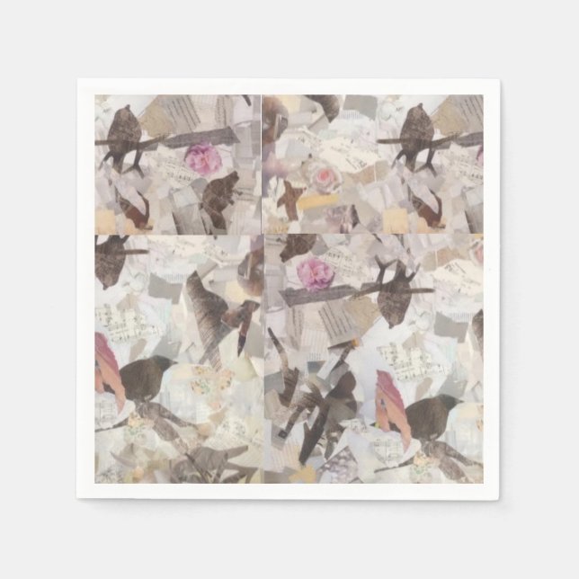 Birds & Music Paper Collage Paper Napkins (Front)