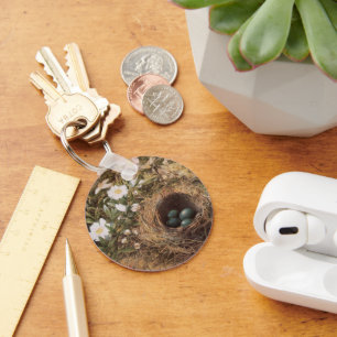 Bird's Nest and Dog Roses by John William Hill Key Ring