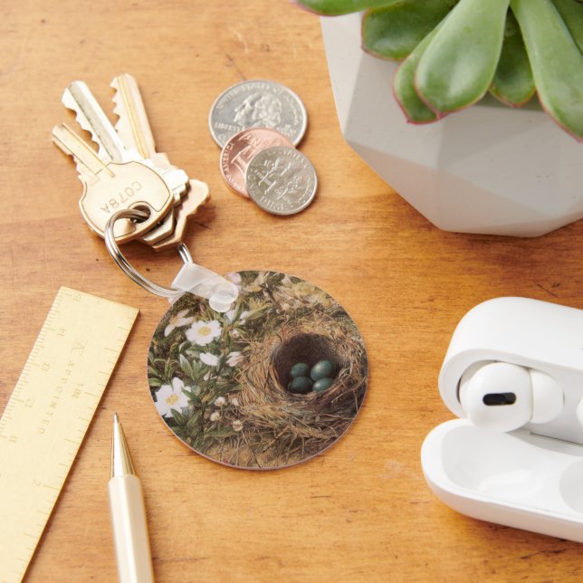 Bird's Nest and Dog Roses by John William Hill Key Ring (Desk)