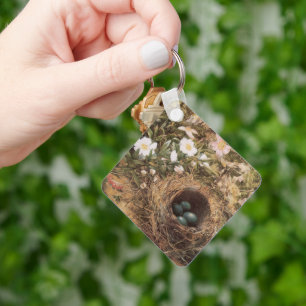 Bird's Nest and Dog Roses by John William Hill Key Ring