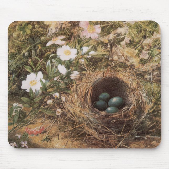 Bird's Nest and Dog Roses by John William Hill Mouse Mat (Front)