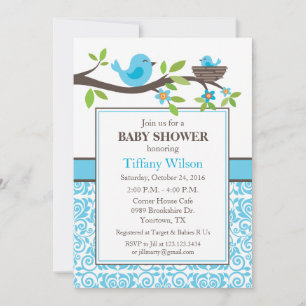 Birds Nest Baby Shower in Blue Invitation