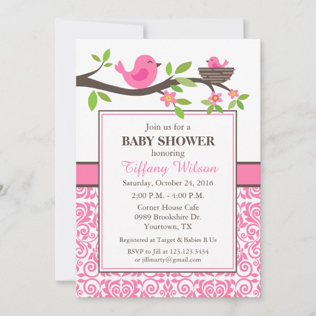 Birds Nest Baby Shower in Pink Invitation (Front)