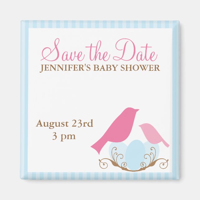 Birds Nest Baby Shower Save the Date magnets (Front)