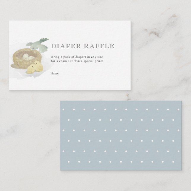 Bird's Nest Blue Baby Shower Diaper Raffle Ticket Enclosure Card (Front/Back)