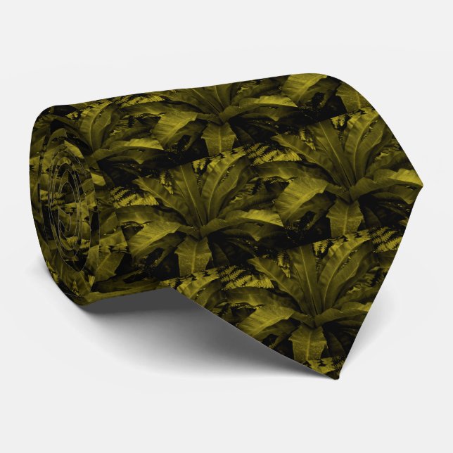 Bird's Nest Fern Necktie - Olive Green (Rolled)