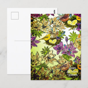 BIRD'S NEST ORANGE PURPLE     Colorbook Postcard