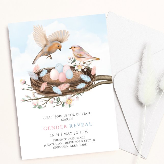 Birds Nest Spring Easter Floral Baby Gender Reveal Invitation (Creator Uploaded)