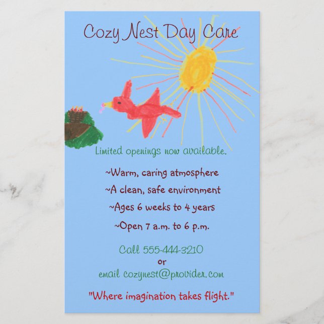 Bird's nest themed child care flyer (Front)