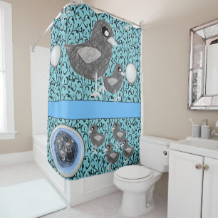 birds nesting children's shower curtain