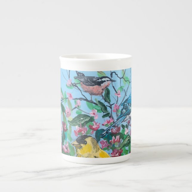 Birds New Collection Original Hand Painted Art  Bone China Mug (Front)