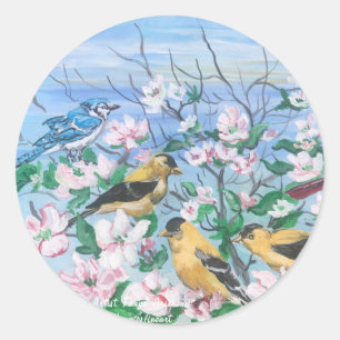 Birds New Collection Original Hand Painted Art Classic Round Sticker