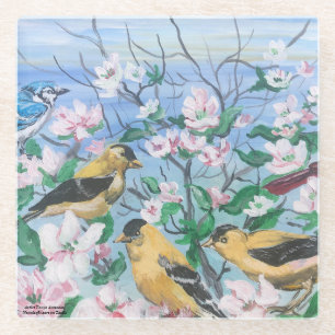 Birds New Collection Original Hand Painted Art Glass Coaster