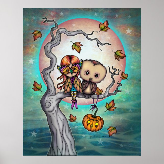 Birds of a Feather Cute Girl in Mask and Owl  Poster (Front)