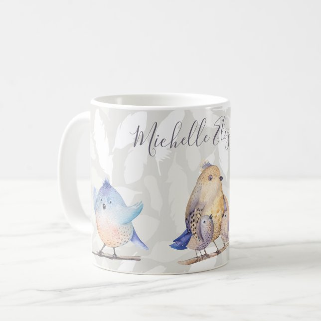 Birds of a Feather with Name Coffee Mug (Front Left)