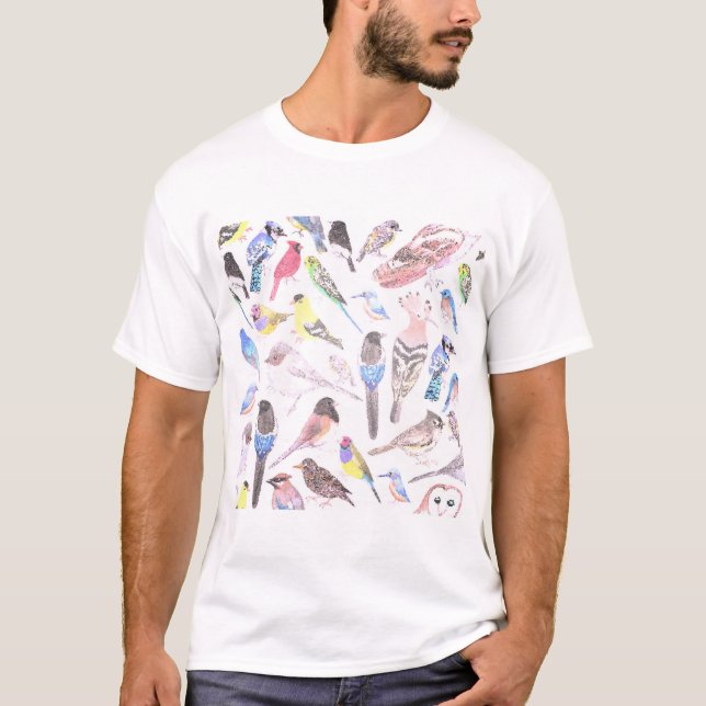 Birds of America- pets and wild birds in pastel T-Shirt (Front)