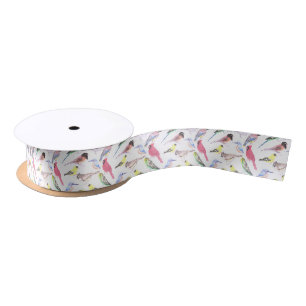 Birds of America- pets and wild birds mosaic Satin Ribbon