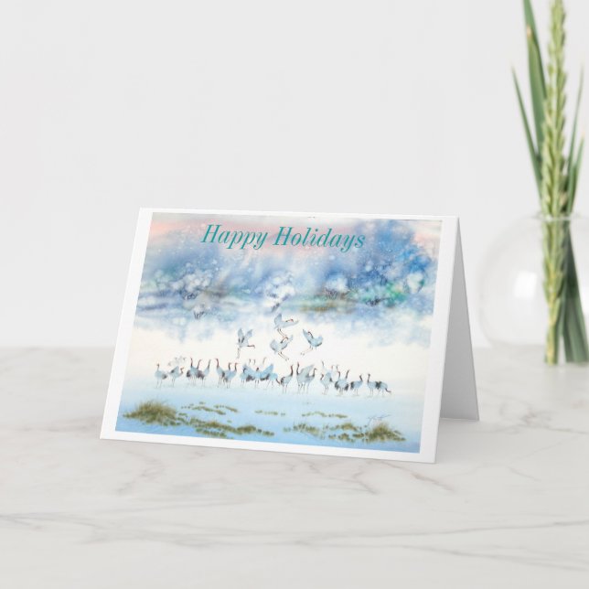 BIRDS OF HAPPINESS, JAPANESE CRANE HOLIDAY CARD (Front)