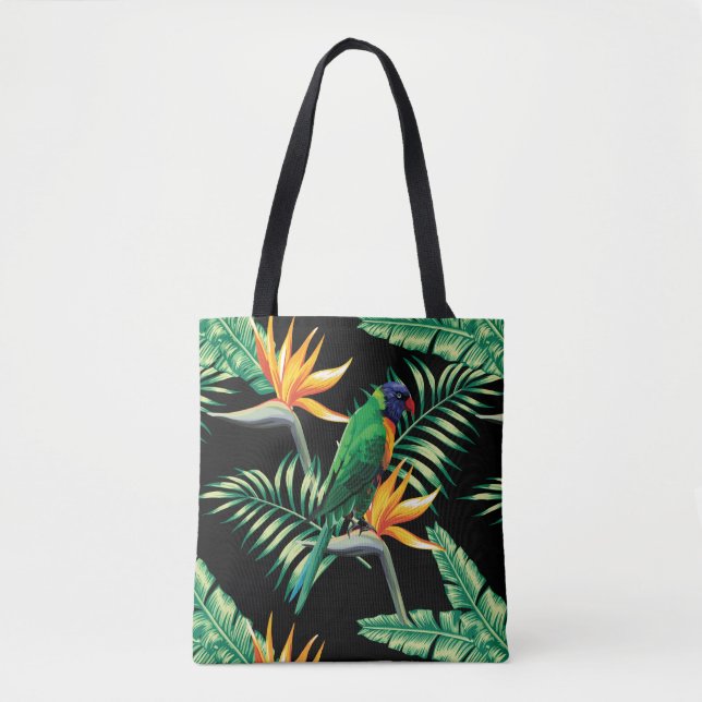 Birds Of Paradise And Cute Parrot Illustration Tote Bag (Front)