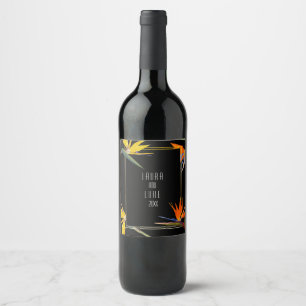 Birds of paradise, floral wine label