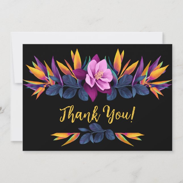Birds of Paradise Hibiscus Wedding Thank You Cards (Front)