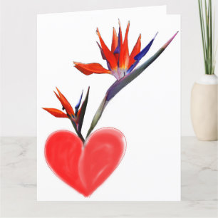 Birds Of Paradise in Heart Vase on White Card