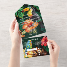 Birds of paradise jungle monstera leaf wedding