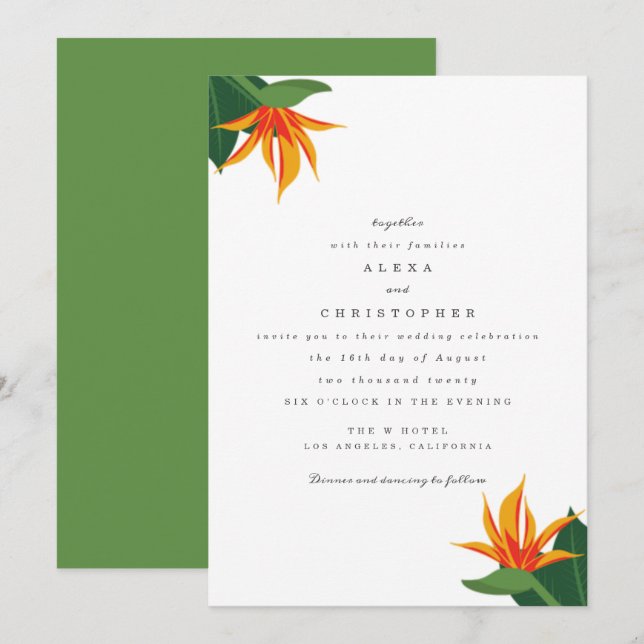 Birds of Paradise Tropical Beach Wedding Invite (Front/Back)