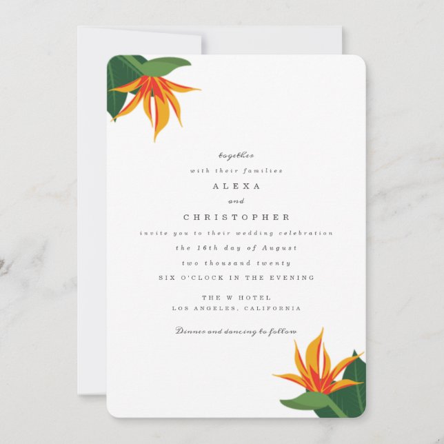 Birds of Paradise Tropical Beach Wedding Invite (Front)