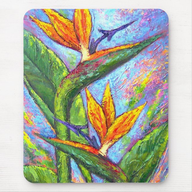 Birds Of Paradise Tropical Flower Painting Mouse Mat (Front)