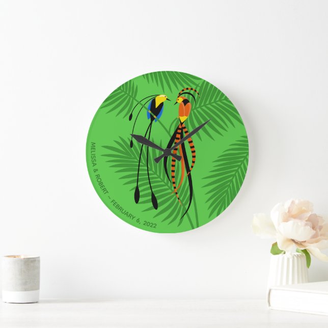 Birds of Paradise Wedding Anniversary Large Clock (Home)