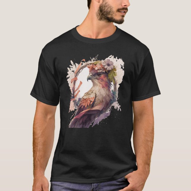 Birds Of Prey Kite Bird Flower Crown Floral T-Shirt (Front)