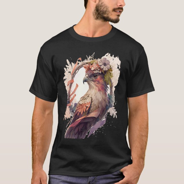 Birds Of Prey Kite Bird Flower Crown Floral T-Shirt (Front)