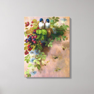 Birds on a Berry Vine Canvas Print