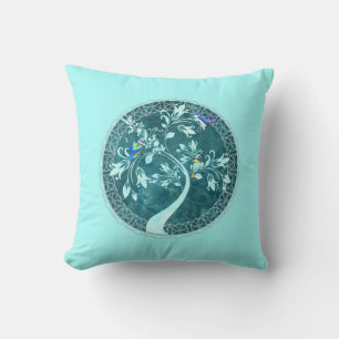 Birds on a Branch Aqua Blue Reversible  Cushion