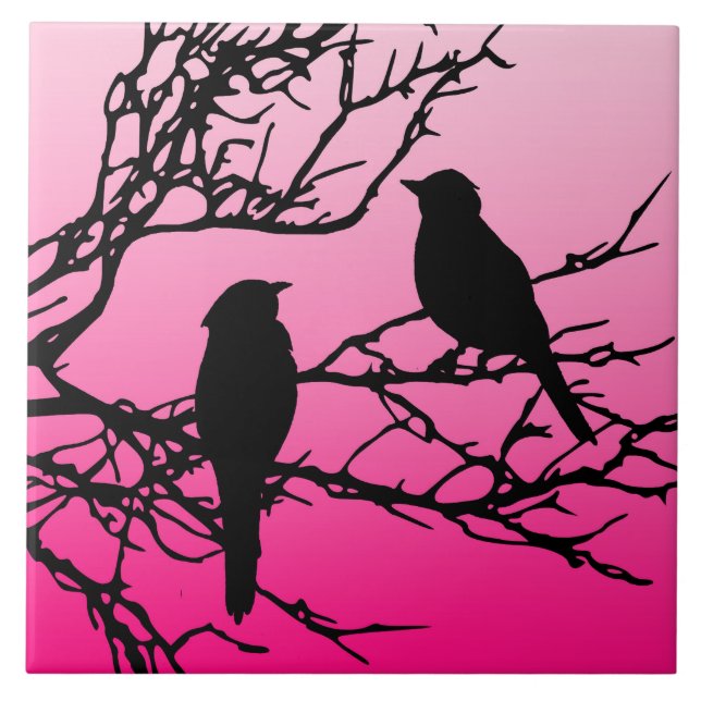 Birds on a Branch, Black Against Dawn Pink Tile (Front)