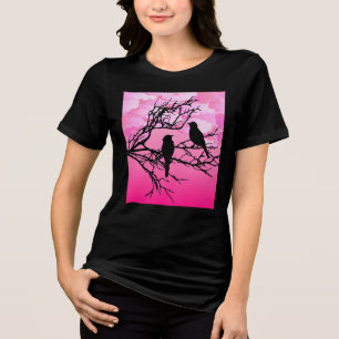 Birds on a Branch, Black Against Dawn Pink Tri-Blend Shirt