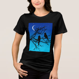 Birds on a Branch, Black Against Evening Blue Tri-Blend Shirt
