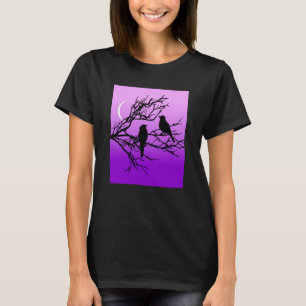 Birds on a Branch, Black Against Twilight Purple T-Shirt